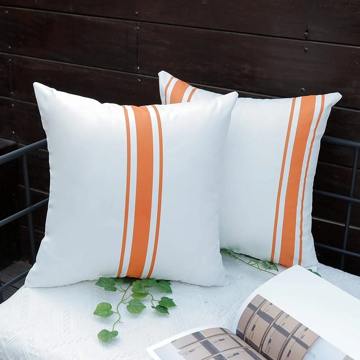 Hommfer - Lot de 2 Housses de Coussin Imperméables à Rayures Simples pour Salon - Hommfer