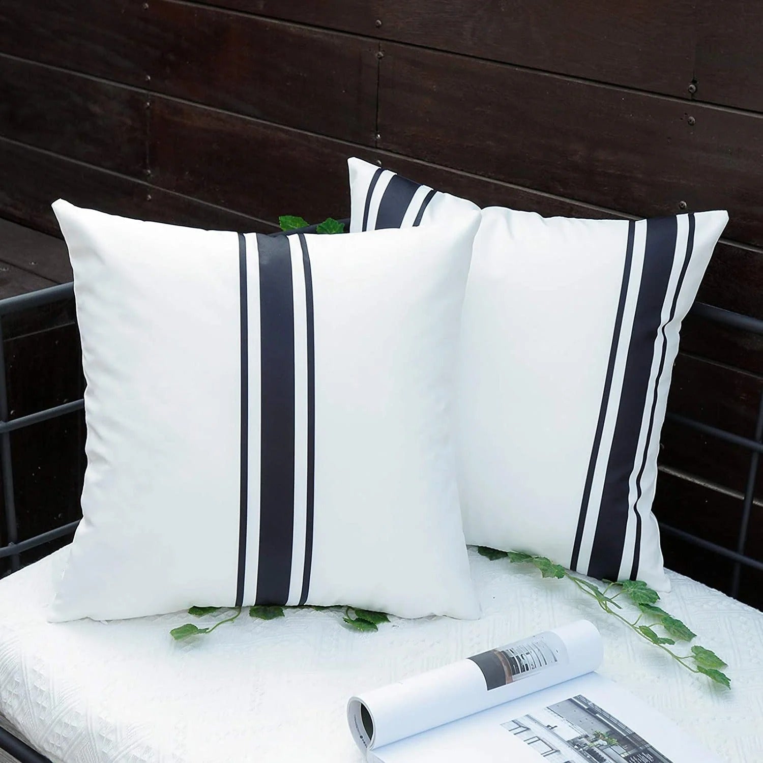 Hommfer - Lot de 2 Housses de Coussin Imperméables à Rayures Simples pour Salon - Hommfer