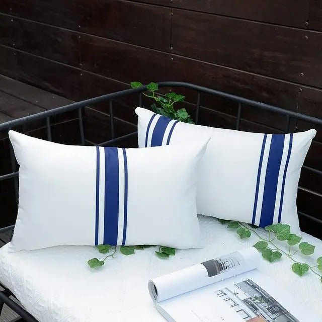 Hommfer - Lot de 2 Housses de Coussin Imperméables à Rayures Simples pour Salon - Hommfer