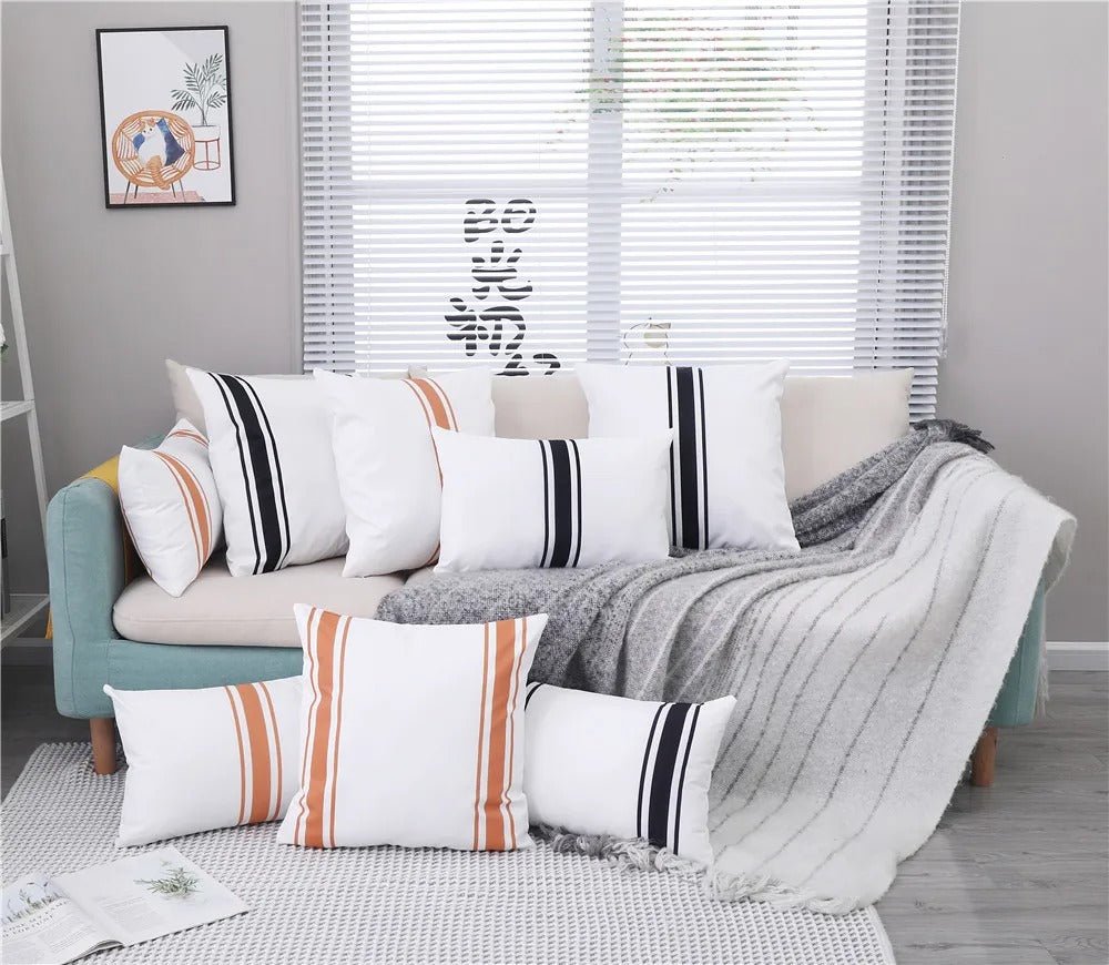 Hommfer - Lot de 2 Housses de Coussin Imperméables à Rayures Simples pour Salon - Hommfer