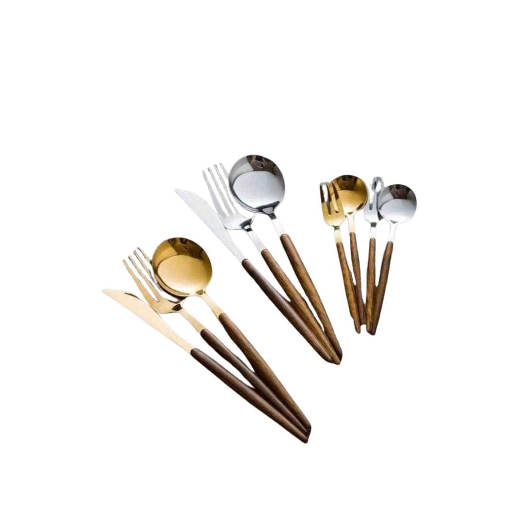 Hommfer – Ménagère 30 Pièces en Acier Inoxydable avec Détails Bois - Hommfer