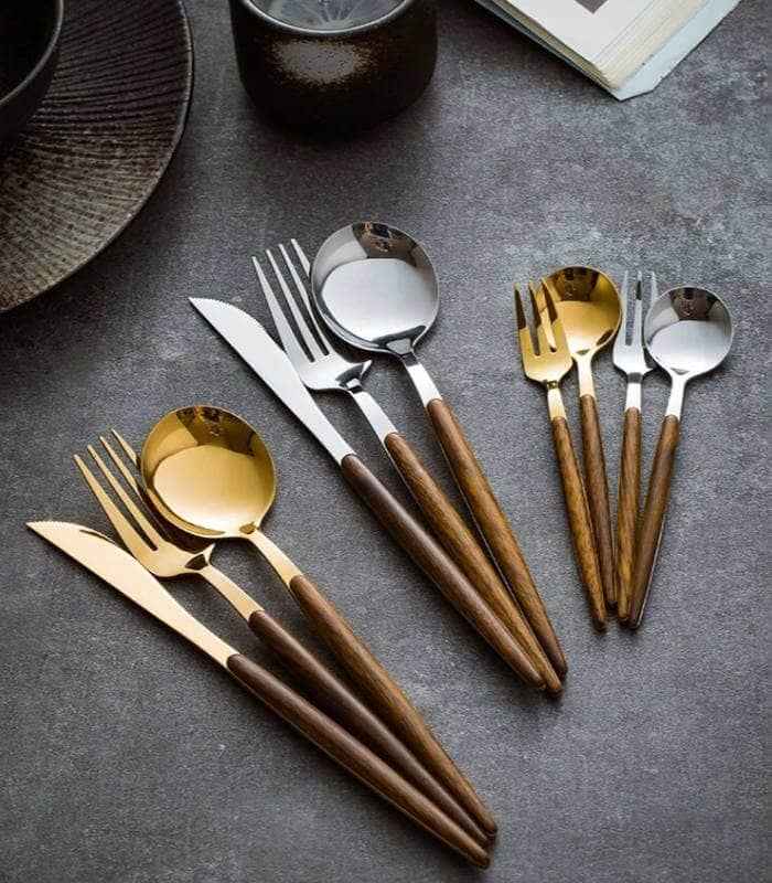 Hommfer – Ménagère 30 Pièces en Acier Inoxydable avec Détails Bois - Hommfer