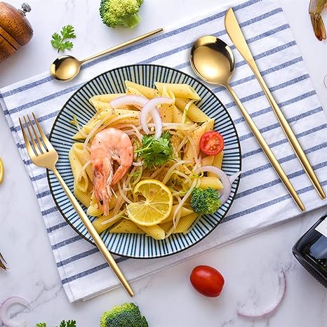 Hommfer – Ménagère de luxe en acier inoxydable doré et argenté 24 pièces - Hommfer