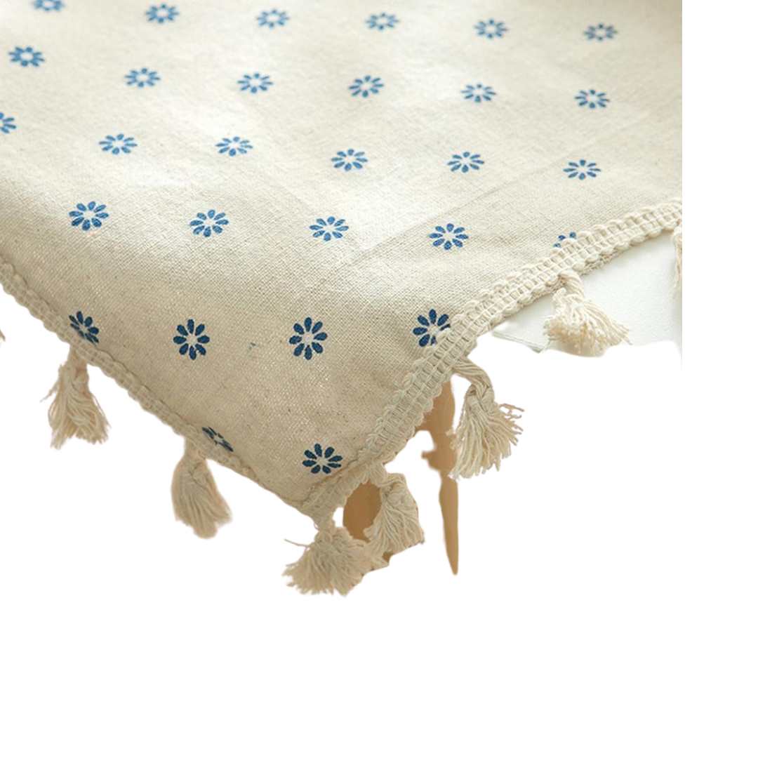 Hommfer - Nappe Fleurs Bleues Bordure Décorative - Hommfer