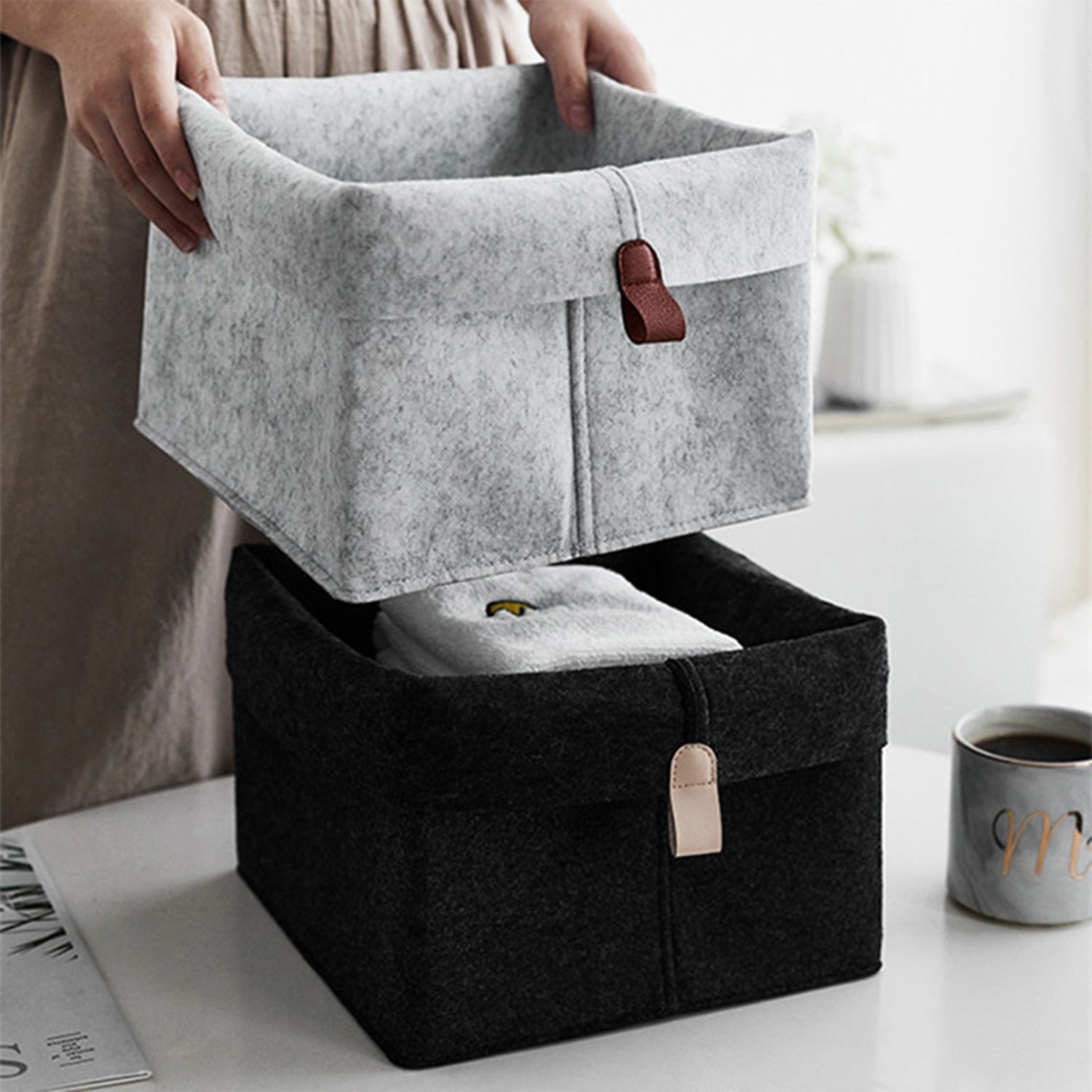 Hommfer - Paniers de Rangement en Feutre - Bord Repliable & Organisation Facile - Hommfer