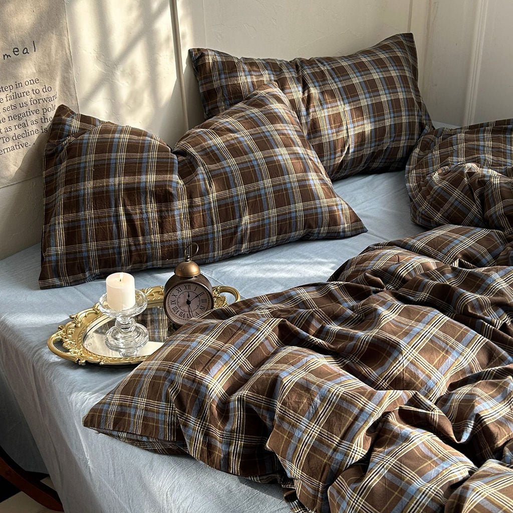 Hommfer – Parure de Lit à Carreaux Marron Vintage - Hommfer