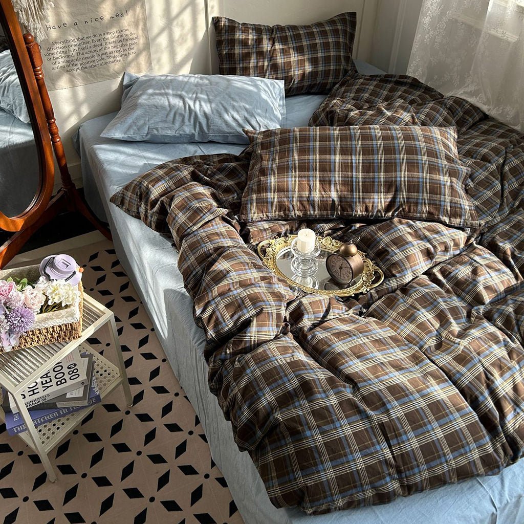 Hommfer – Parure de Lit à Carreaux Marron Vintage - Hommfer