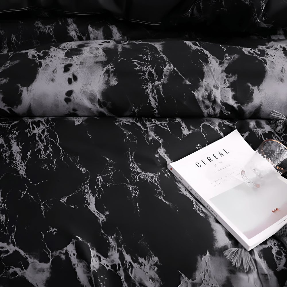 Hommfer – Parure de Lit à Motif Marbre Noir Élégant | 3 Pièces - Hommfer