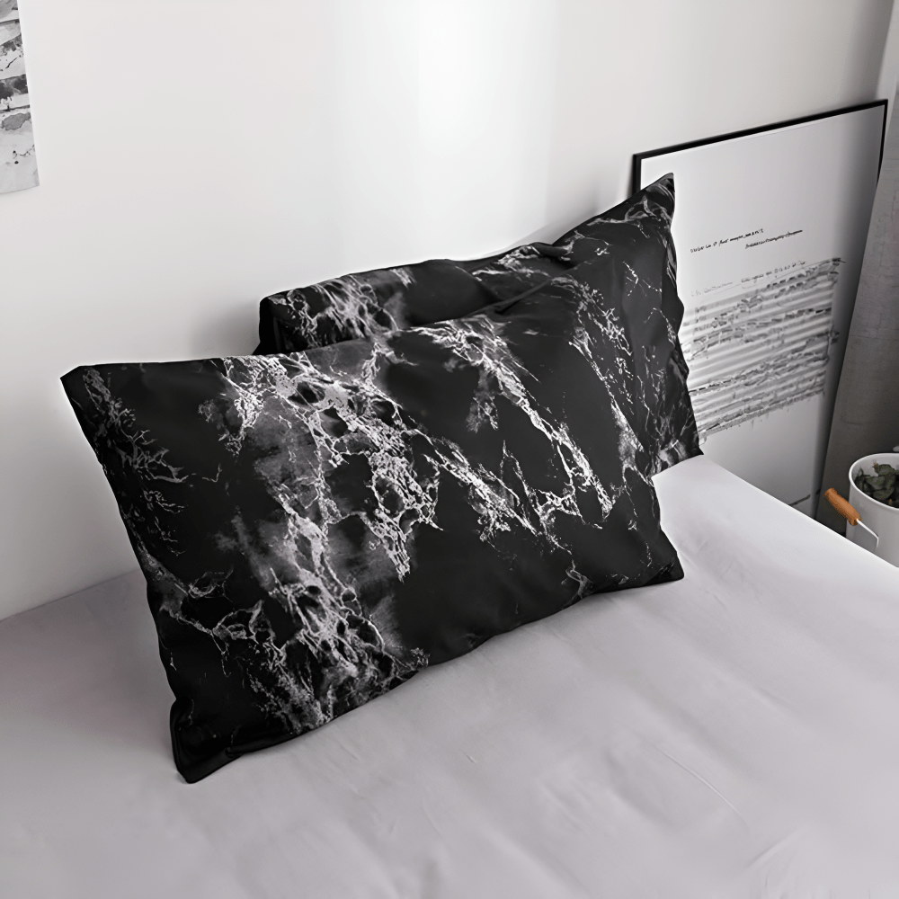 Hommfer – Parure de Lit à Motif Marbre Noir Élégant | 3 Pièces - Hommfer
