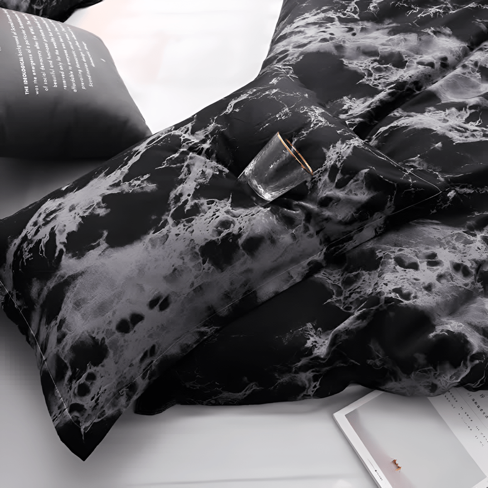Hommfer – Parure de Lit à Motif Marbre Noir Élégant | 3 Pièces - Hommfer