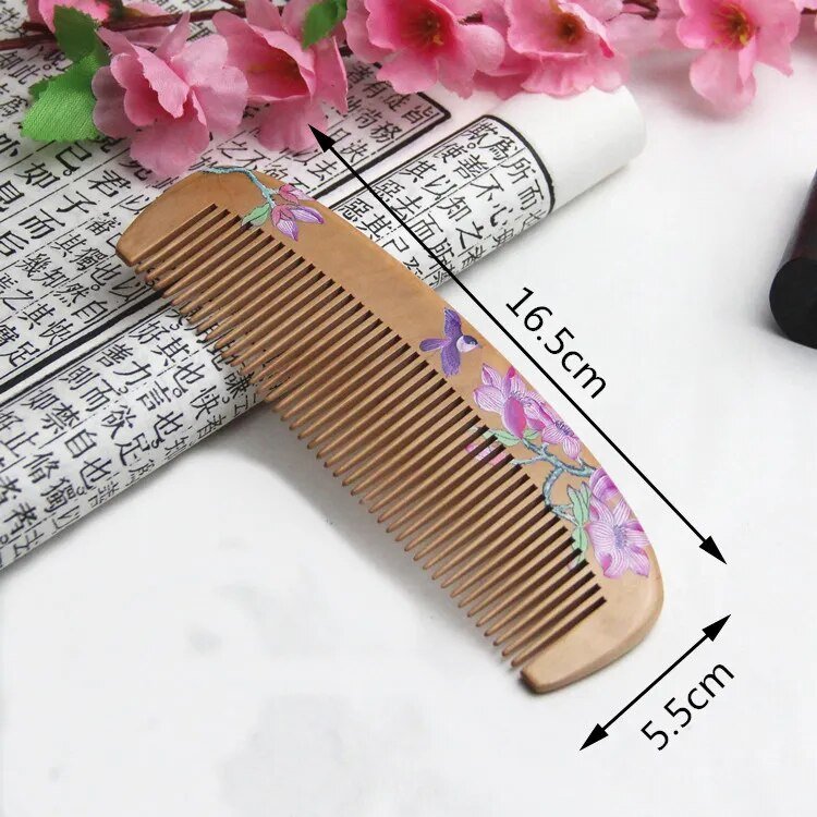 Hommfer – Peigne artisanal en bois de pêcher avec motif floral japonais pour des cheveux lisses et sans électricité statique - Hommfer