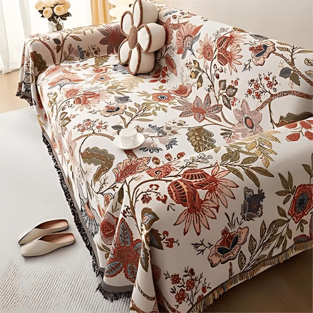 Hommfer - Plaid Fleuri avec Franges Rustiques - Hommfer