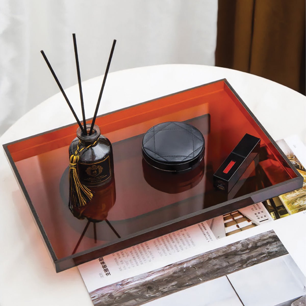 Hommfer - Plateau de Service en Acrylique Rectangulaire et Rond Orange - Hommfer