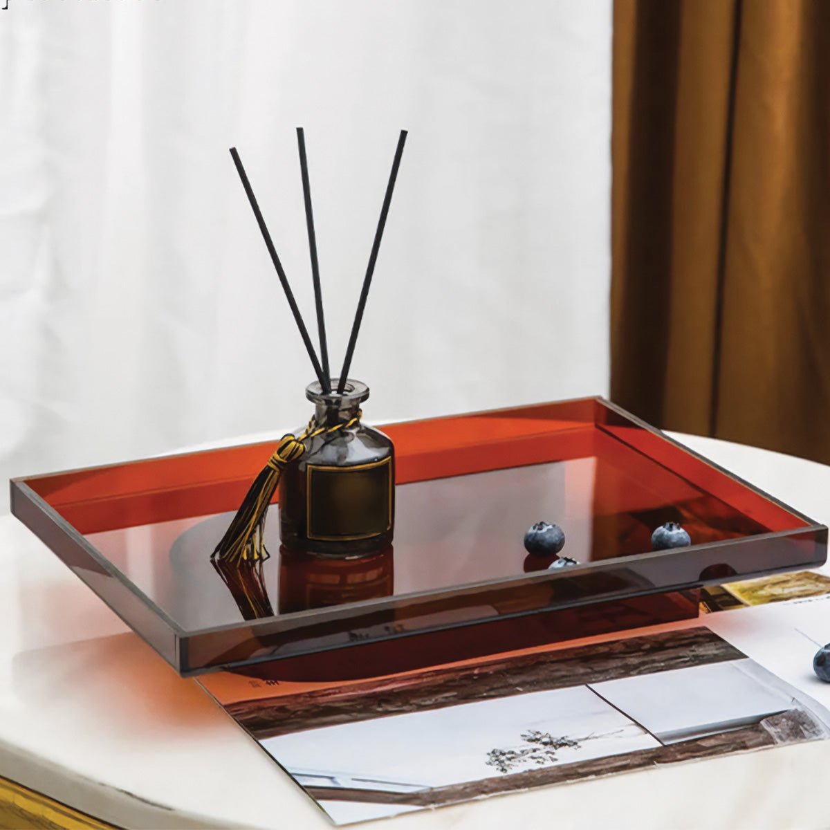 Hommfer - Plateau de Service en Acrylique Rectangulaire et Rond Orange - Hommfer