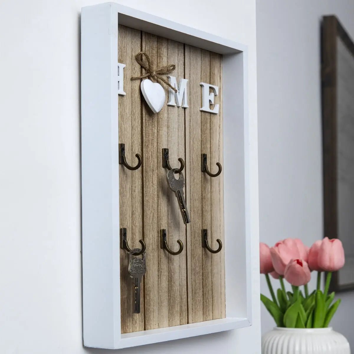 Hommfer - Porte-clés mural artisanal en bois avec motif « Home » pour organiser l’entrée - Hommfer