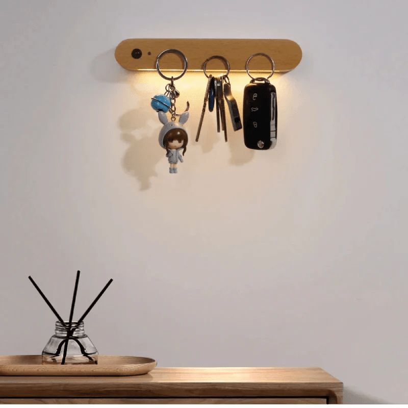 Hommfer – Porte - Clés Mural Magnétique en Bois avec Veilleuse LED à Capteur pour l’Entrée - Hommfer