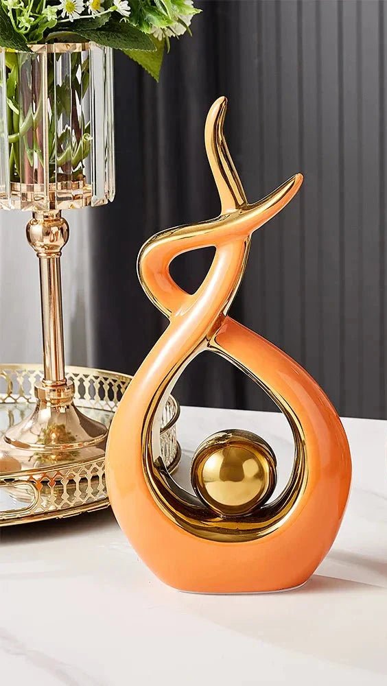 Hommfer - Sculpture Céramique Abstraite Dorée - Hommfer