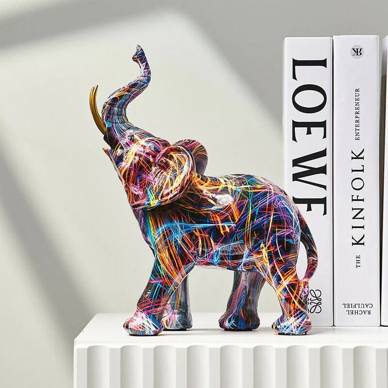 Hommfer – Sculpture Éléphant Graffiti Colorée en Résine - Hommfer