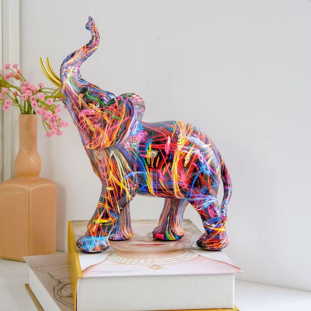 Hommfer – Sculpture Éléphant Graffiti Colorée en Résine - Hommfer