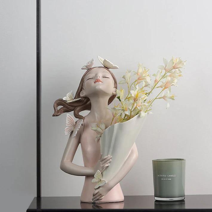 Hommfer – Sculpture Féminine Forêt avec Papillons et Fleurs - Hommfer