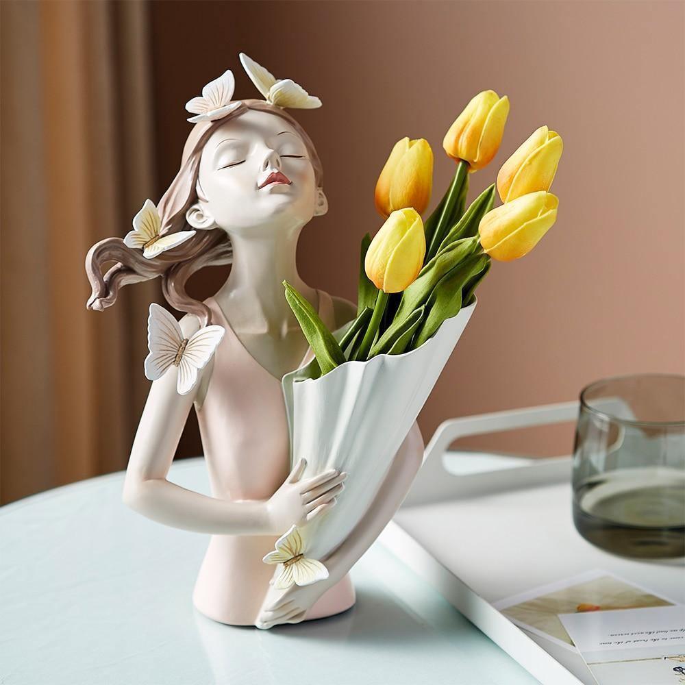 Hommfer – Sculpture Féminine Forêt avec Papillons et Fleurs - Hommfer