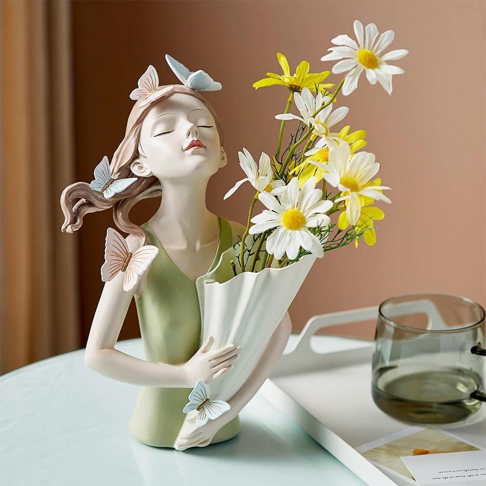 Hommfer – Sculpture Féminine Forêt avec Papillons et Fleurs - Hommfer