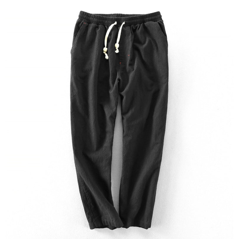Hommfer - Takumi Men's Japanese-Inspired Cotton-Blend Trousers with Elastic Drawstring Waist for Comfortable Everyday Wear - Hommfer
