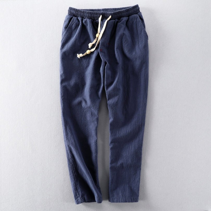 Hommfer - Takumi Men's Japanese-Inspired Cotton-Blend Trousers with Elastic Drawstring Waist for Comfortable Everyday Wear - Hommfer