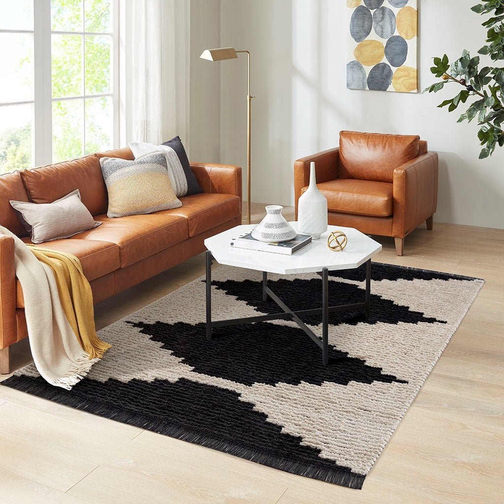 Hommfer – Tapis Noir et Ivoire à Poils Longs - Hommfer