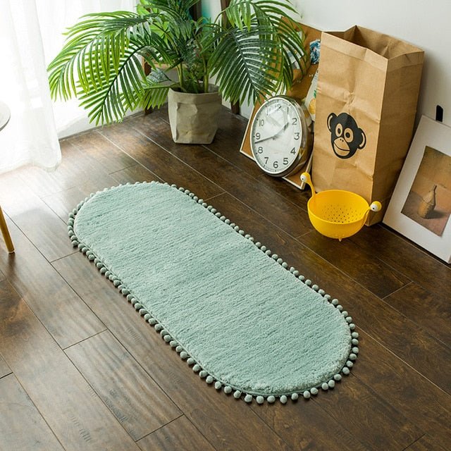 Hommfer – Tapis Ovale Antidérapant avec Bordures Pompons - Hommfer
