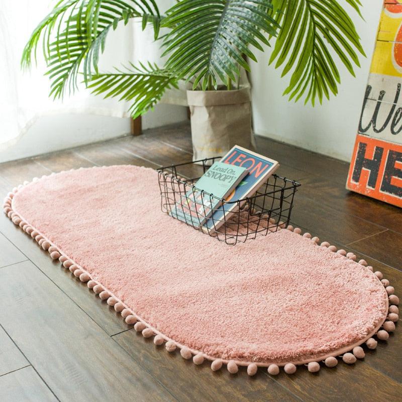 Hommfer – Tapis Ovale Antidérapant avec Bordures Pompons - Hommfer