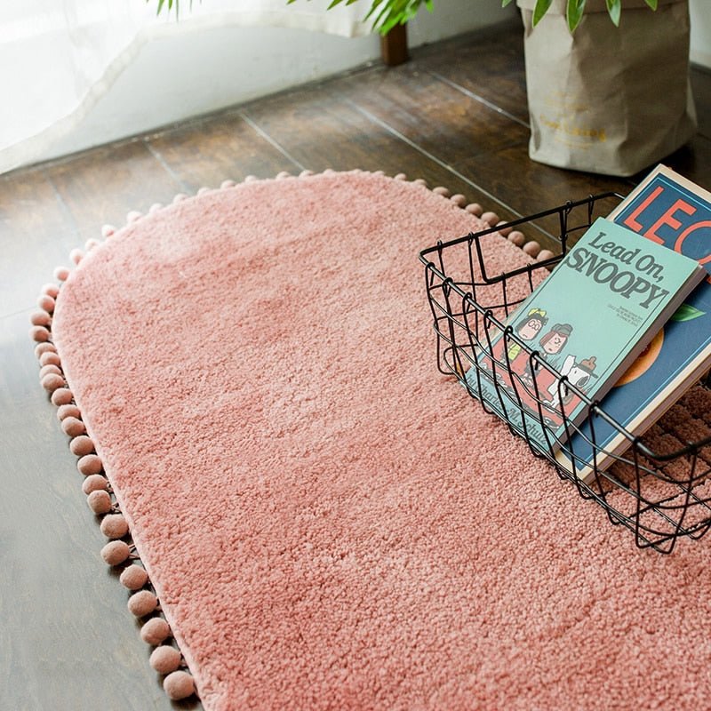 Hommfer – Tapis Ovale Antidérapant avec Bordures Pompons - Hommfer