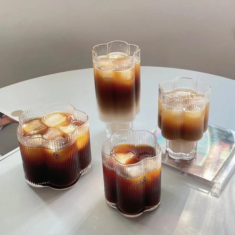 Hommfer – Tasse Fleurie en Verre avec Bord Doré et Carafe - Hommfer