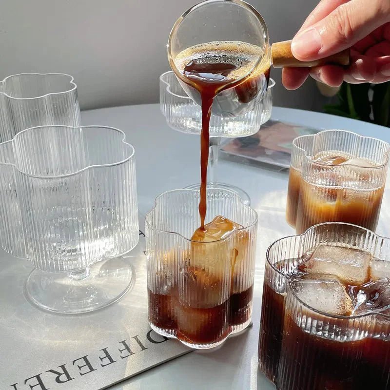 Hommfer – Tasse Fleurie en Verre avec Bord Doré et Carafe - Hommfer