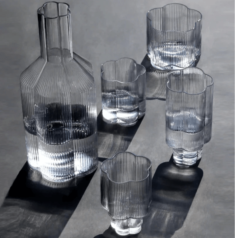 Hommfer – Tasse Fleurie en Verre avec Bord Doré et Carafe - Hommfer