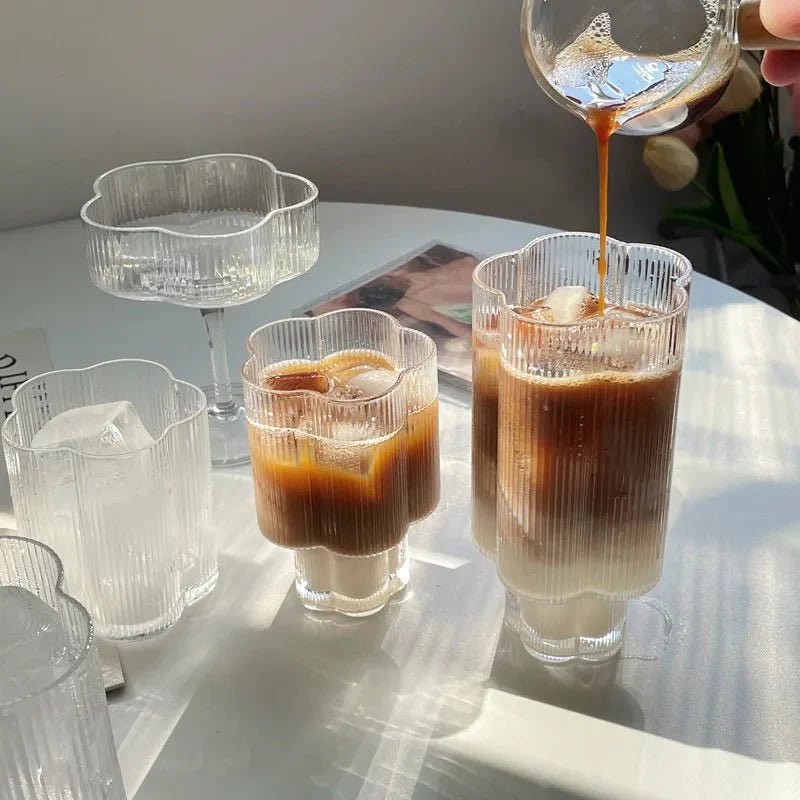 Hommfer – Tasse Fleurie en Verre avec Bord Doré et Carafe - Hommfer
