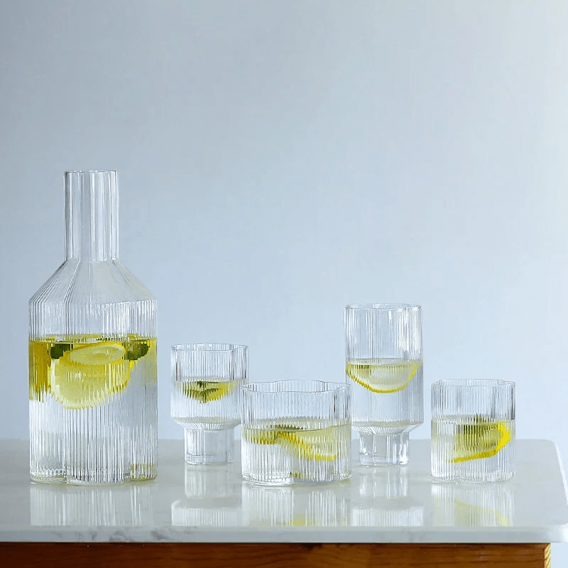 Hommfer – Tasse Fleurie en Verre avec Bord Doré et Carafe - Hommfer