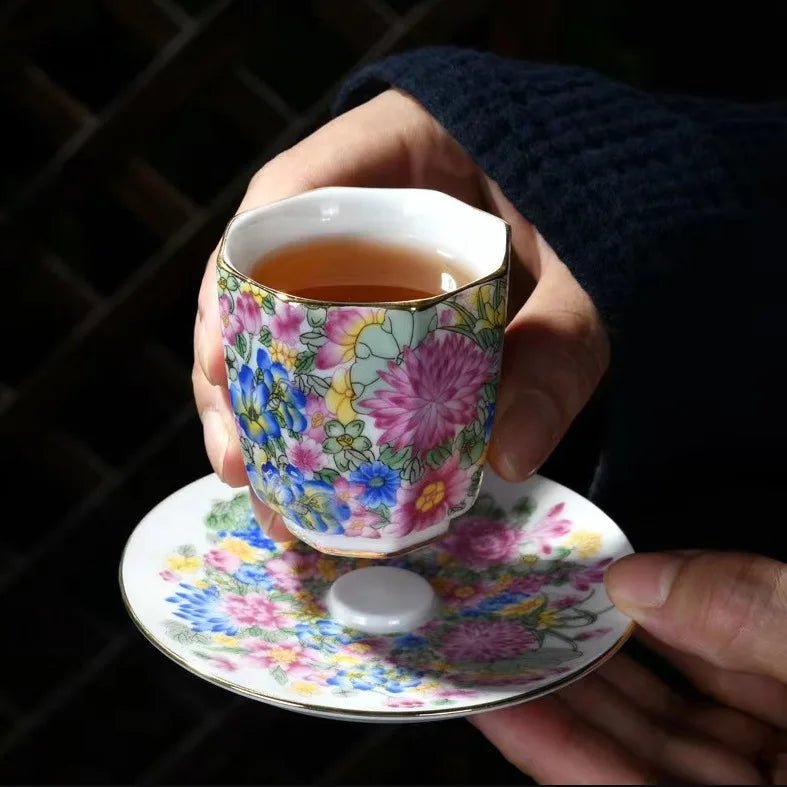 Hommfer – Théière Zia avec Tasse et Soucoupe Fleurie - Hommfer