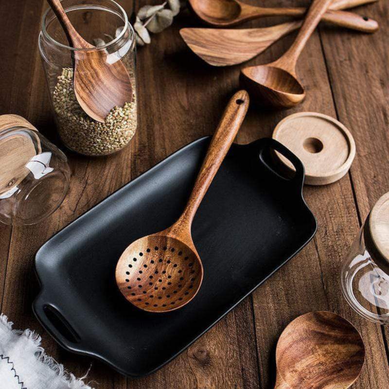 Hommfer - Ustensiles de Cuisine Faits Main en Bois de Teck | 7 Pièces - Hommfer