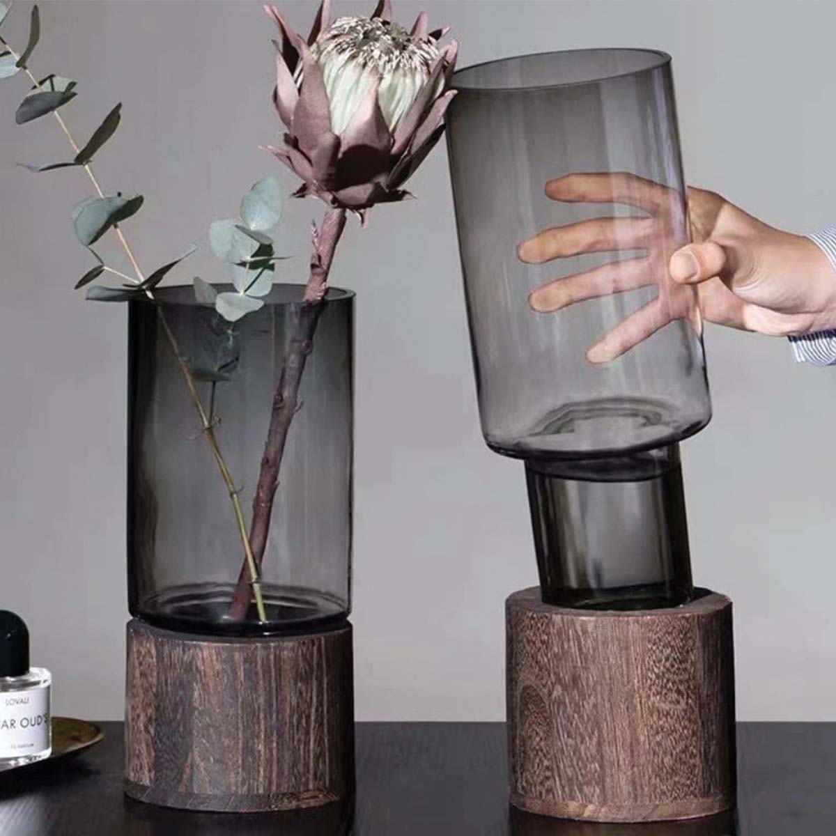 Hommfer - Vase à Fleurs en Verre et Bois - Hommfer