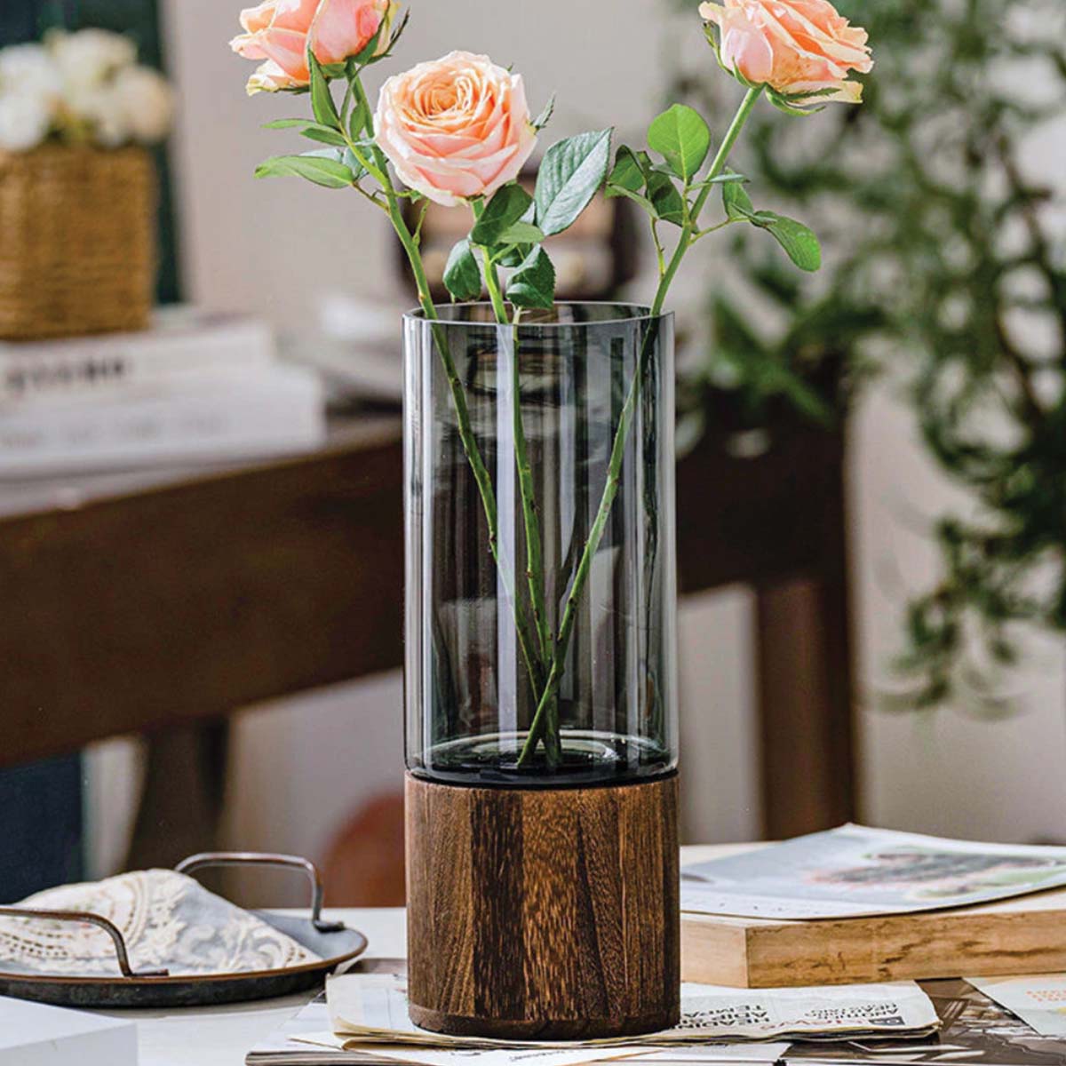 Hommfer - Vase à Fleurs en Verre et Bois - Hommfer