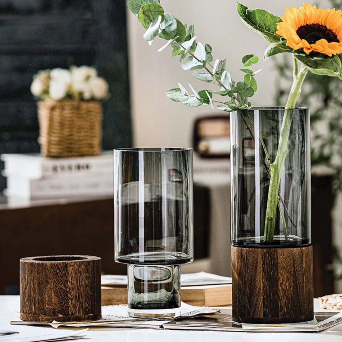 Hommfer - Vase à Fleurs en Verre et Bois - Hommfer