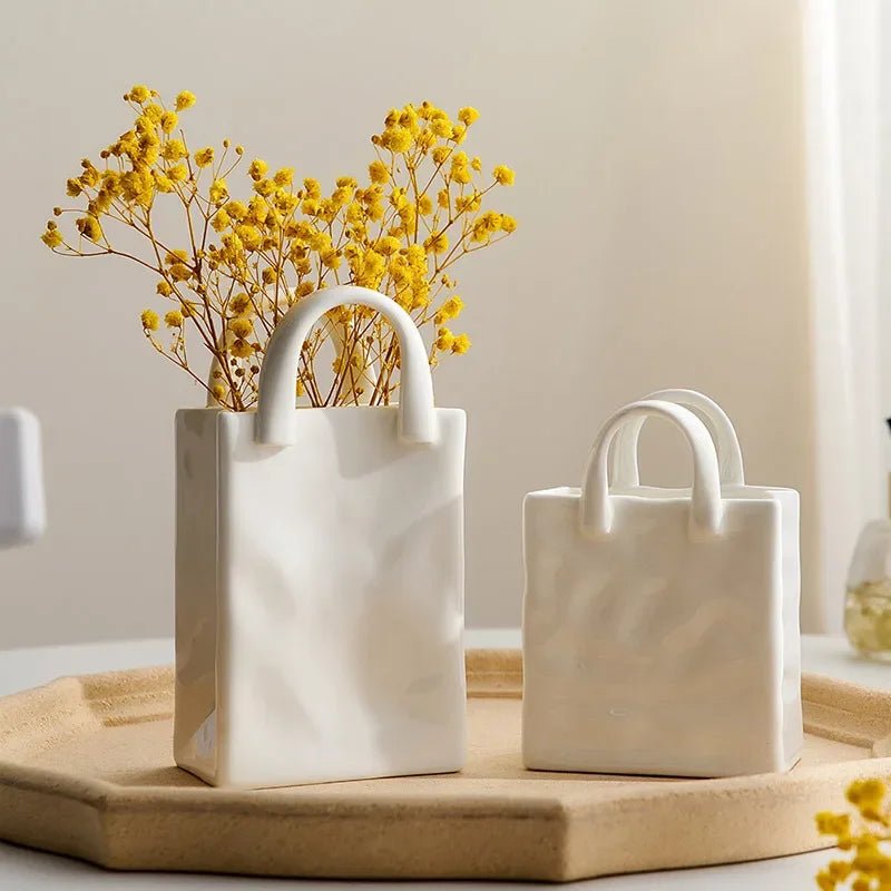 Hommfer - Vase céramique blanc moderne sac - Hommfer