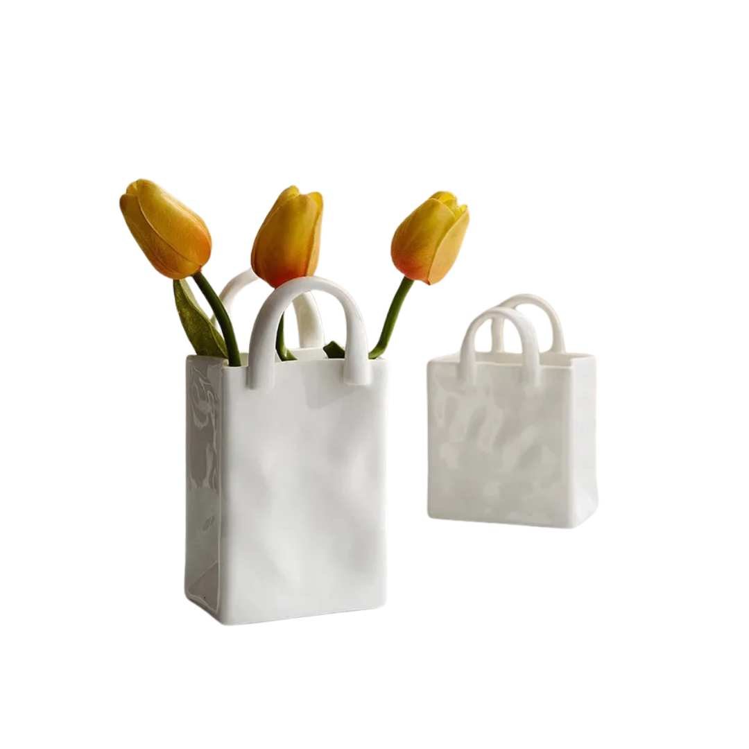 Hommfer - Vase céramique blanc moderne sac - Hommfer