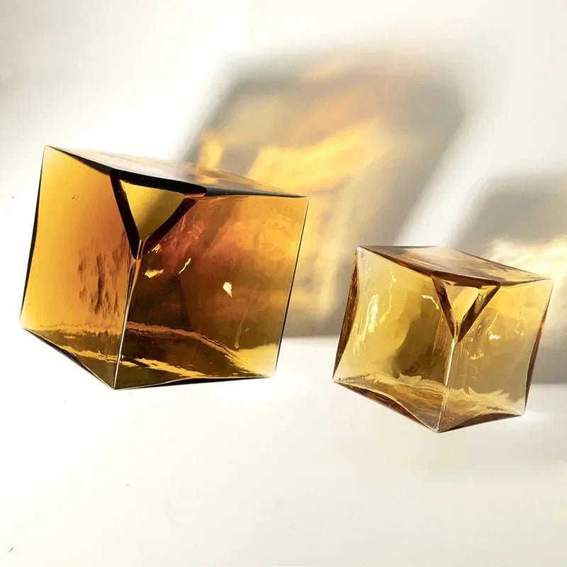 Hommfer – Vase Cube en Verre Ambré pour le Salon - Hommfer