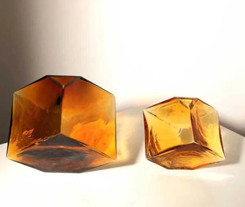 Hommfer – Vase Cube en Verre Ambré pour le Salon - Hommfer
