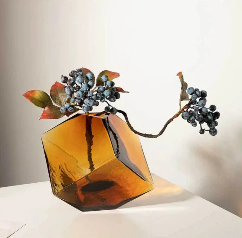 Hommfer – Vase Cube en Verre Ambré pour le Salon - Hommfer