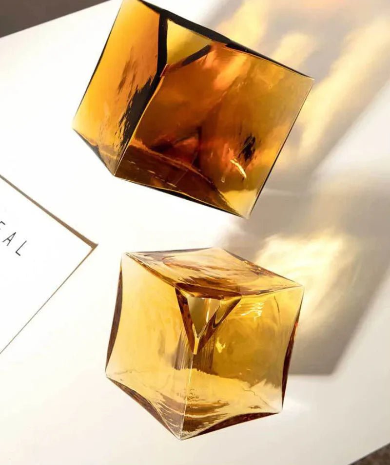 Hommfer – Vase Cube en Verre Ambré pour le Salon - Hommfer