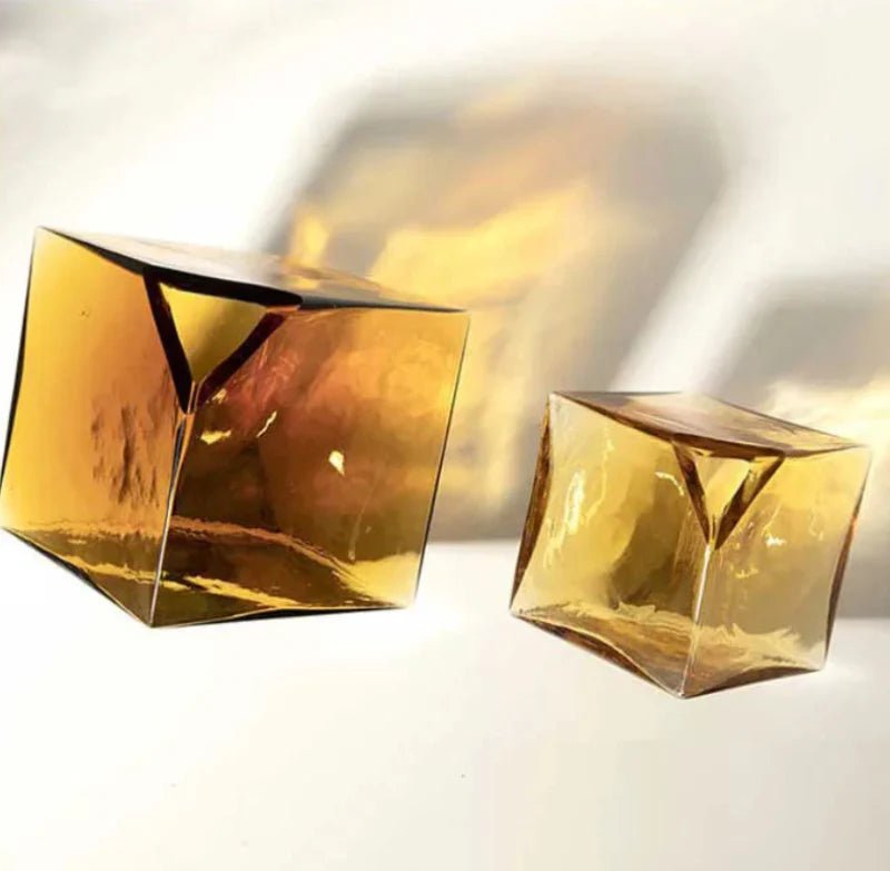 Hommfer – Vase Cube en Verre Ambré pour le Salon - Hommfer