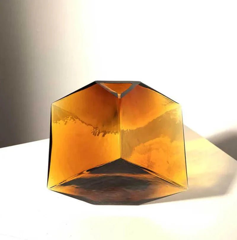 Hommfer – Vase Cube en Verre Ambré pour le Salon - Hommfer